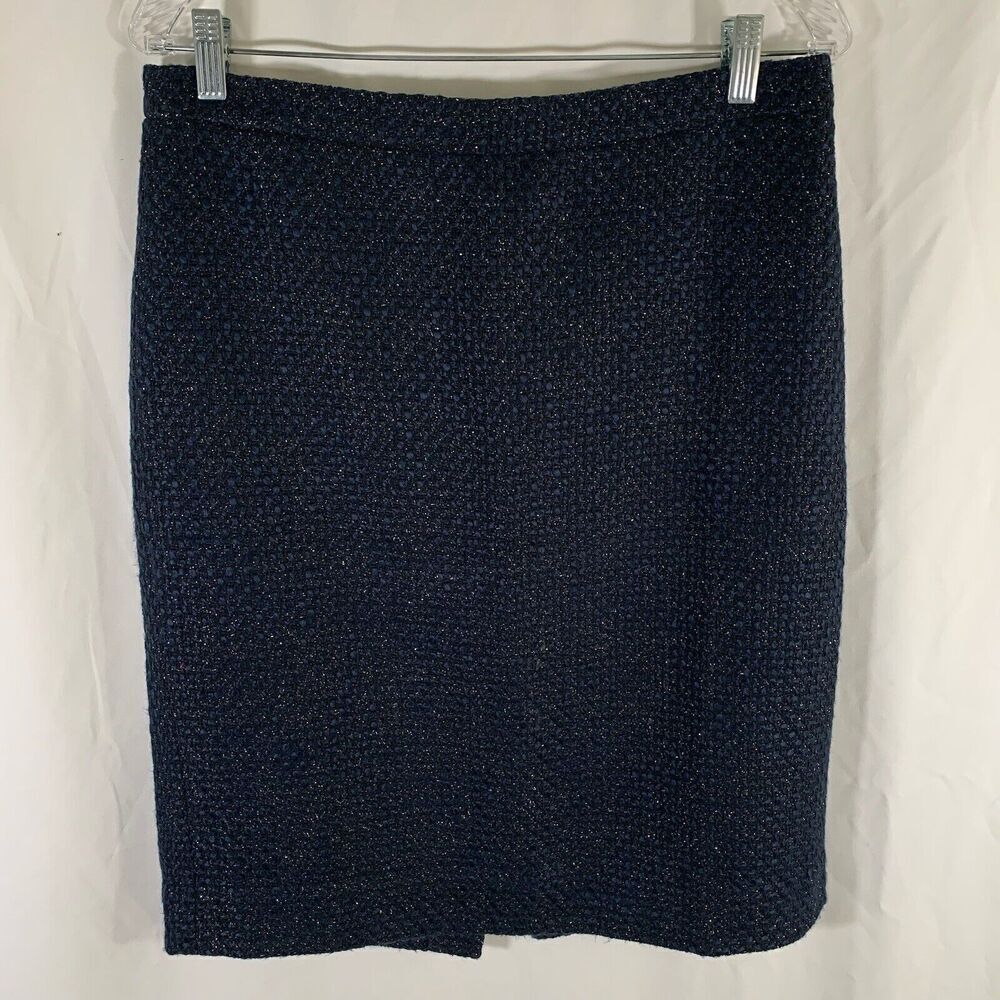 J. Crew Wool Blend Skirt Women's 8 Blue Zip Back Knee Length 32" W 22.5" L